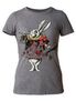 Front view of a gray T-shirt featuring a white rabbit wearing a red scarf and gold chain