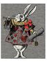 Front view of White Rabbit T-Shirt featuring a rabbit dressed as the Queen of Hearts with a crown and playing card motifs