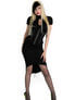 Front view of the Ziva Skirt in black, fitted with a high waist and button details