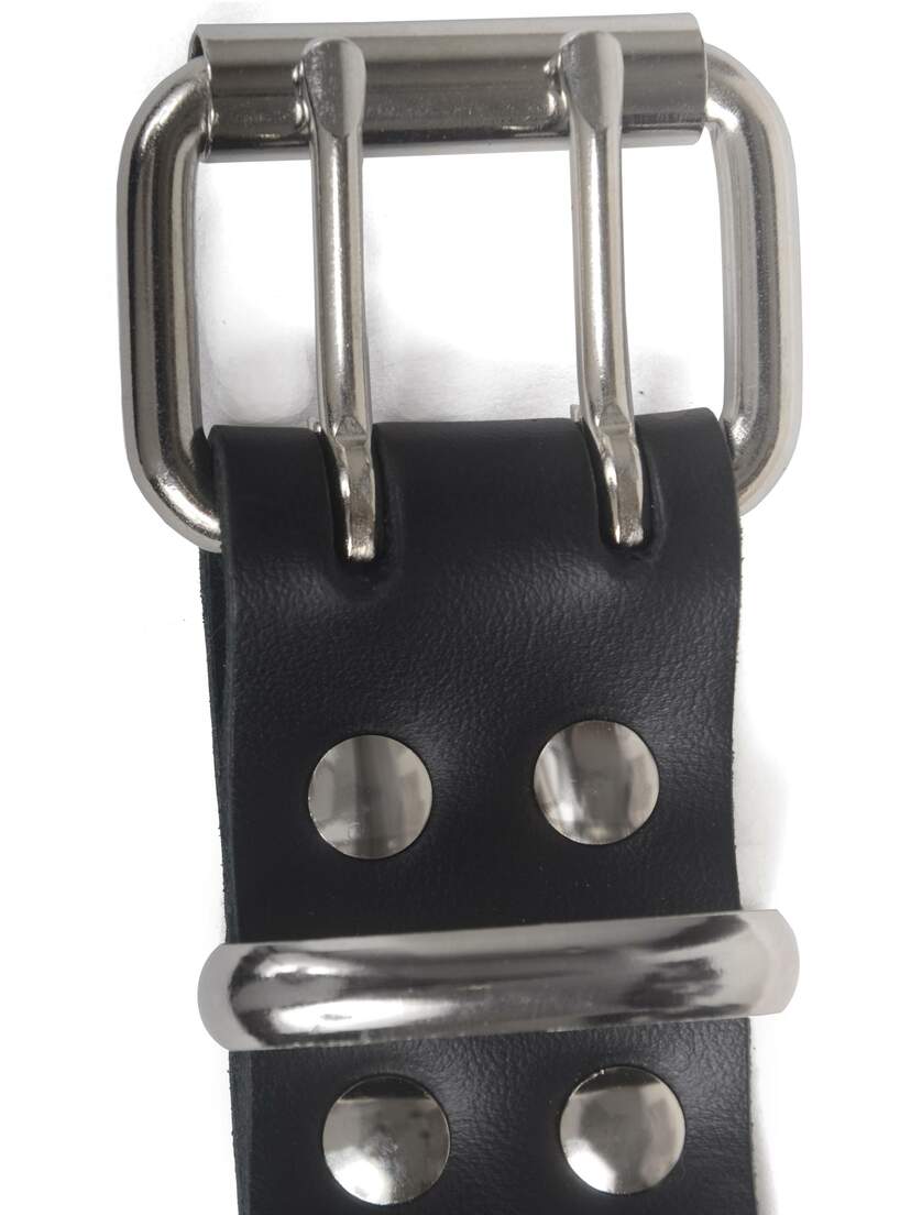 Double Row Black Leather Grommet Belt