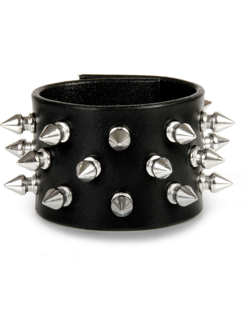 3 Row Spiked Leather Wristband