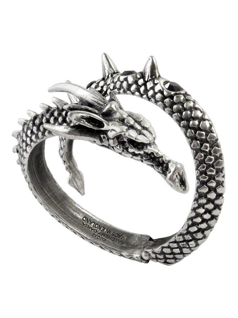 Vis Viva Bracelet in antiqued silver-tone metal shaped as a detailed dragon biting its tail