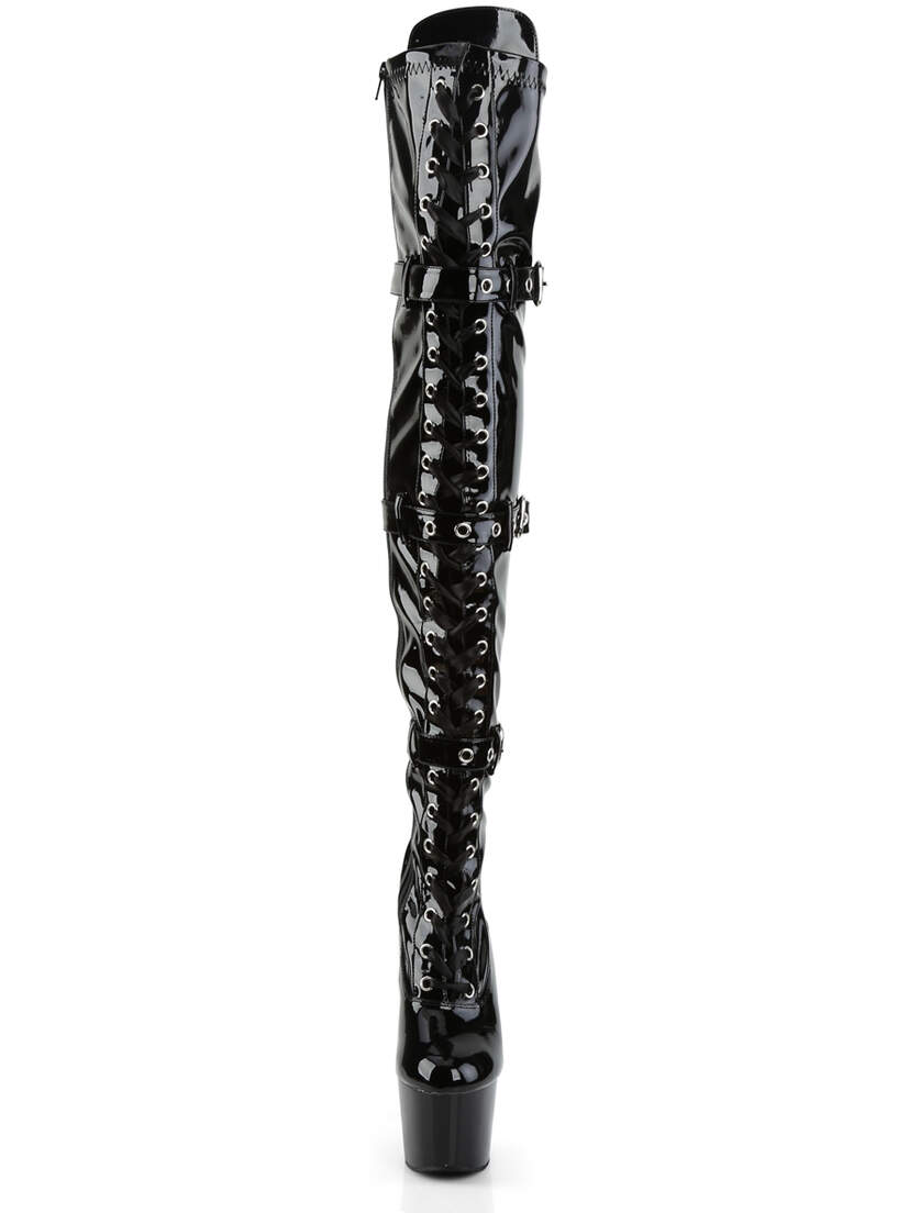 ADORE-3028 - Black Patent Stiletto Thigh High Boots