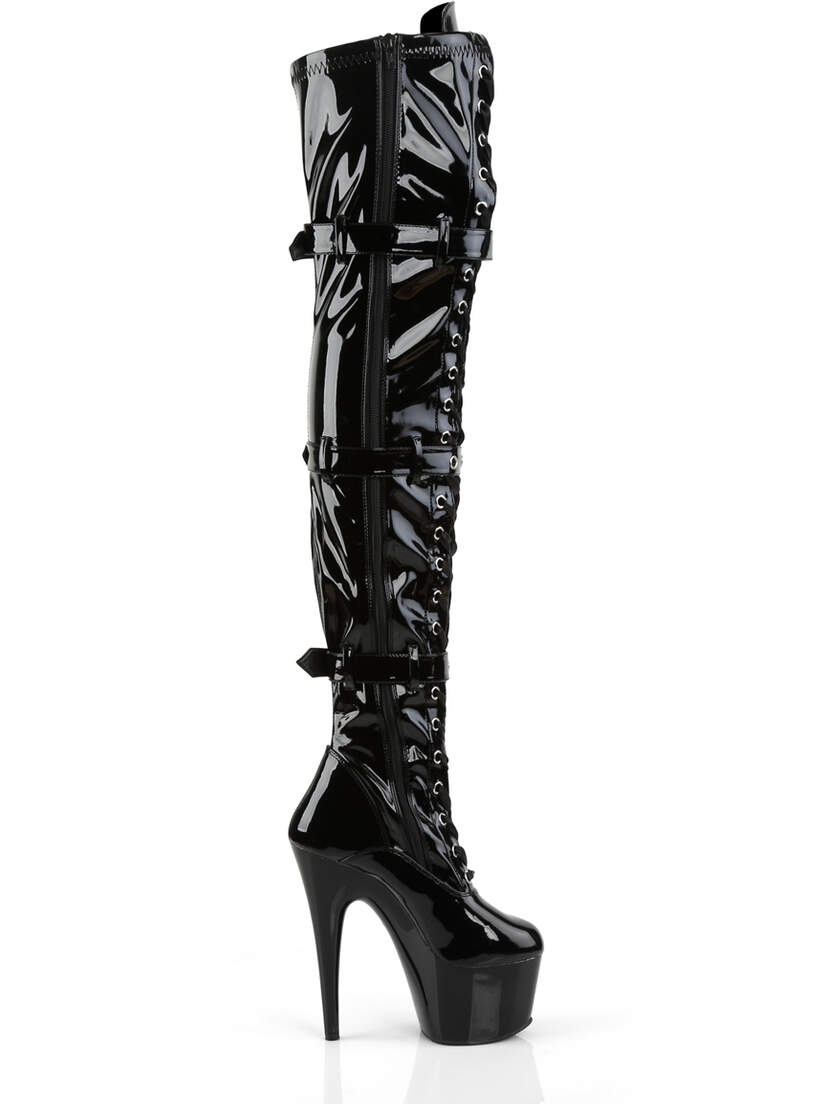 ADORE-3028 - Black Patent Stiletto Thigh High Boots