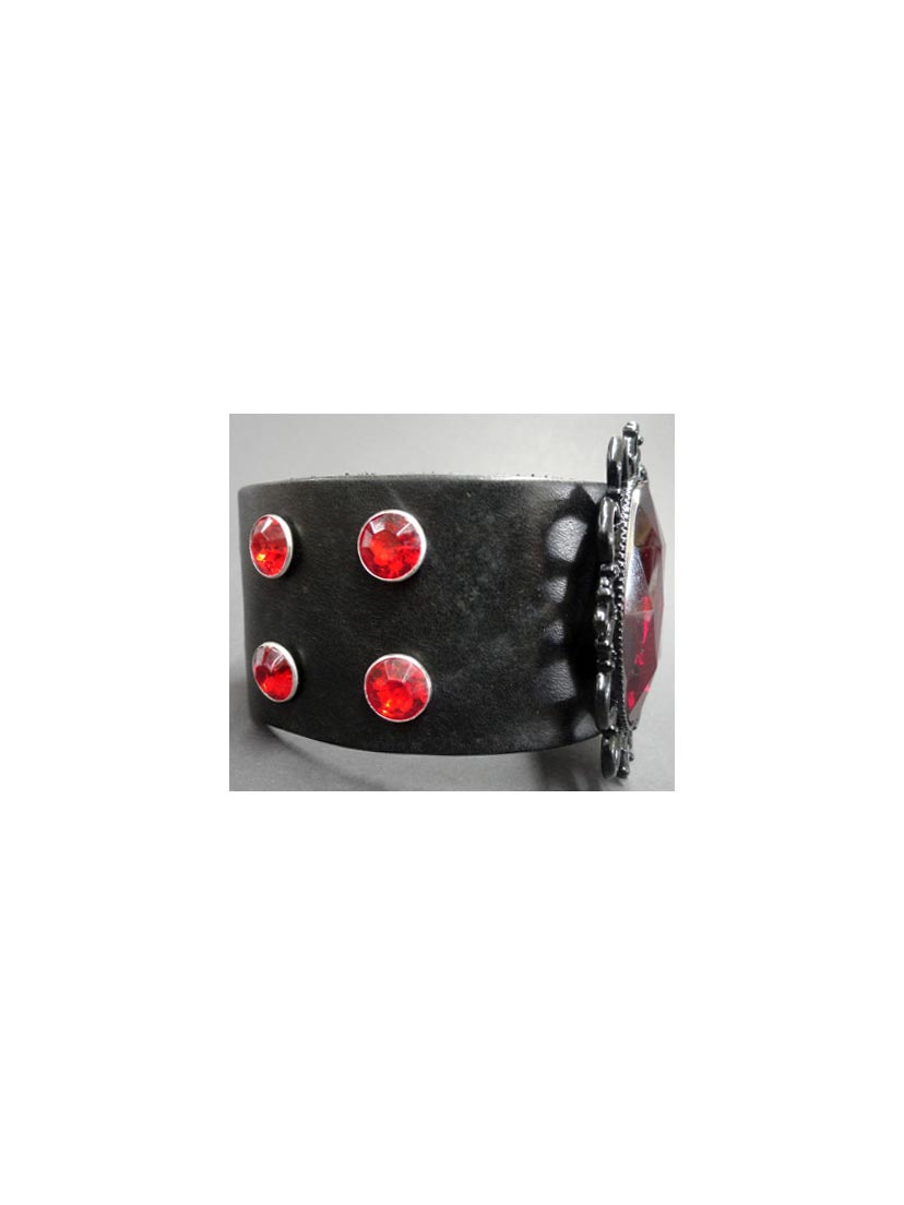 Red Black Filigree Leather Wristband
