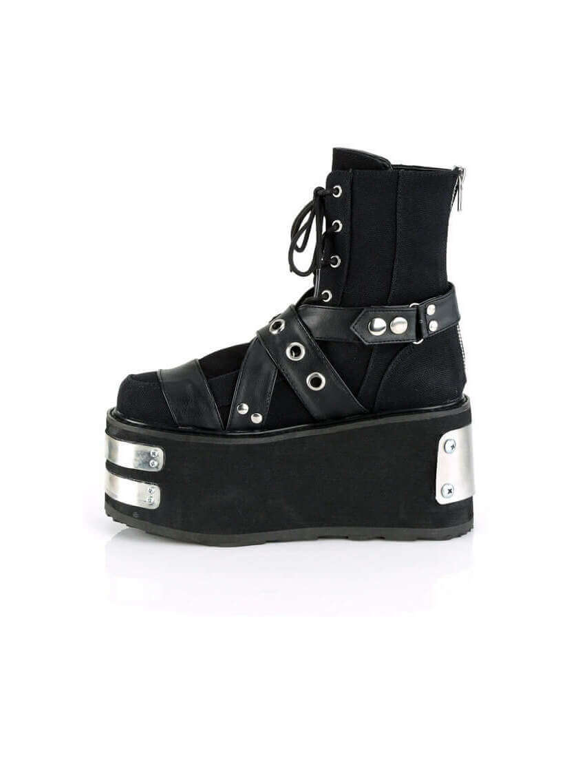 DAMNED-116 Black Canvas Platform Boots