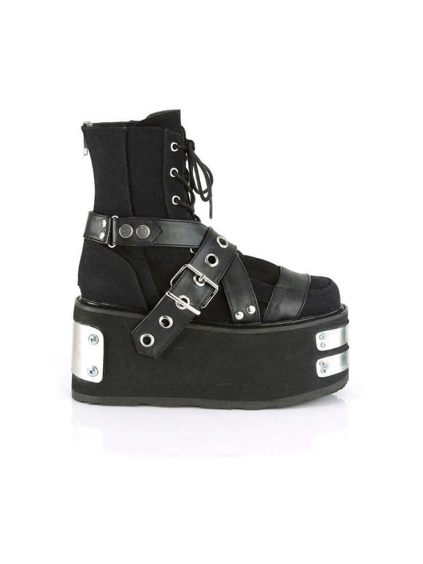 DAMNED-116 Black Canvas Platform Boots