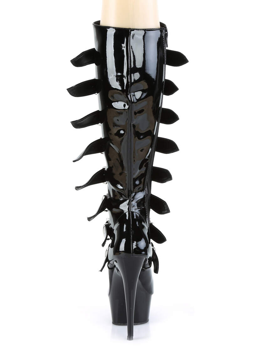 DELIGHT-2049 Black Patent Buckle Platform Boots