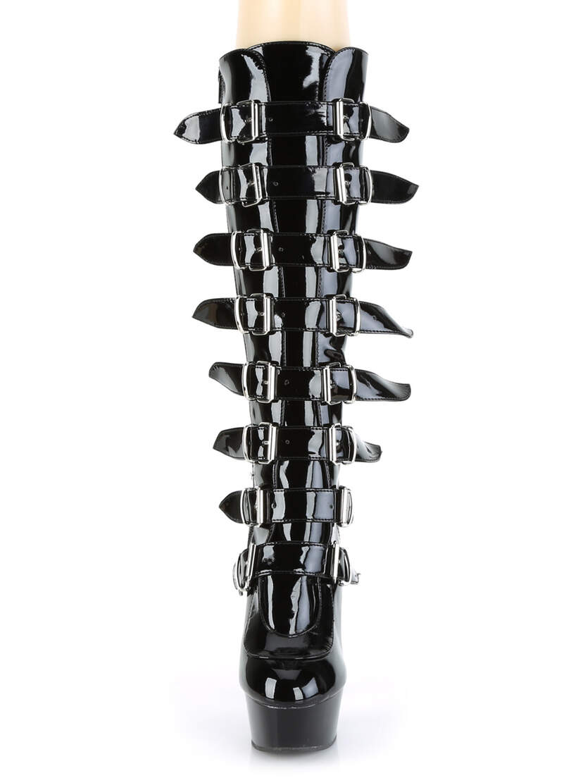 DELIGHT-2049 Black Patent Buckle Platform Boots