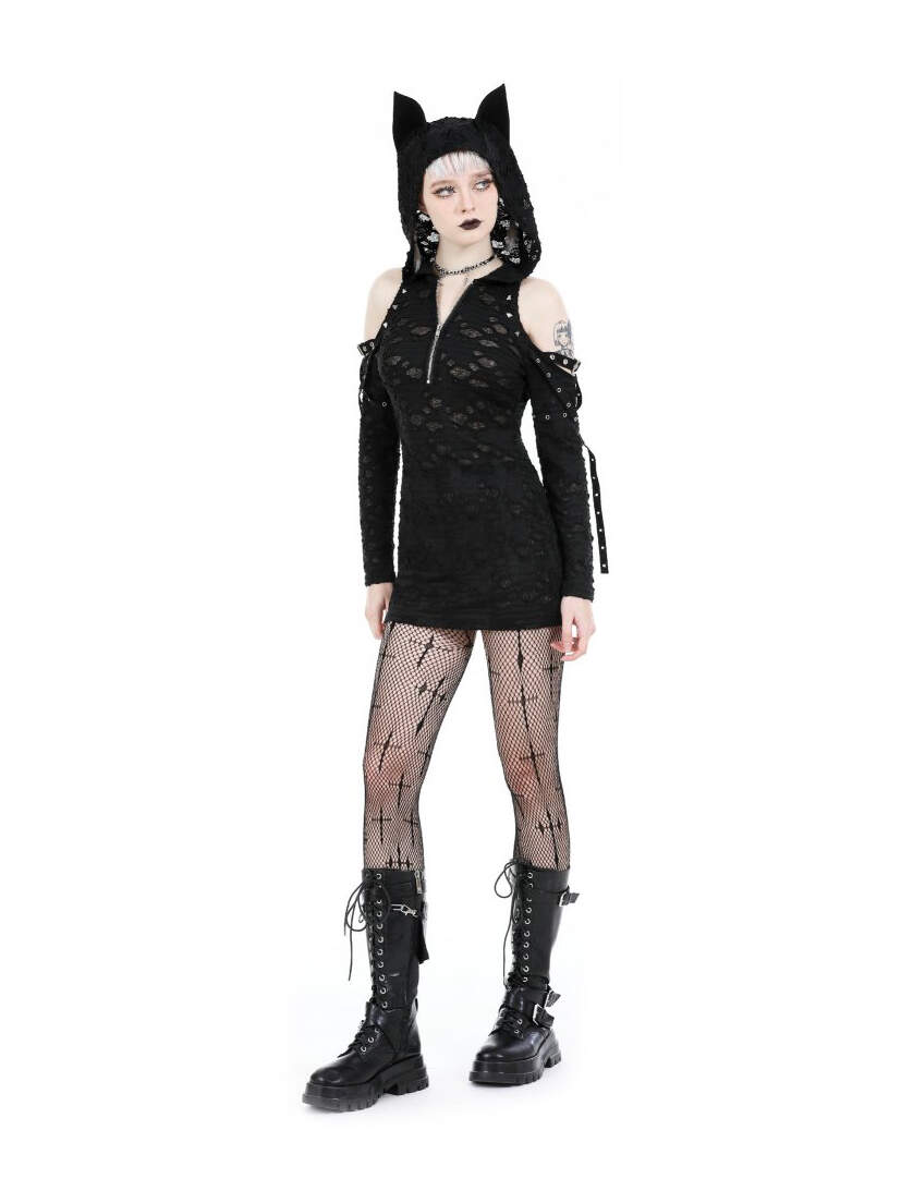 Punk Rock Kitty Dress with Oversized Hood & Kitty Ears