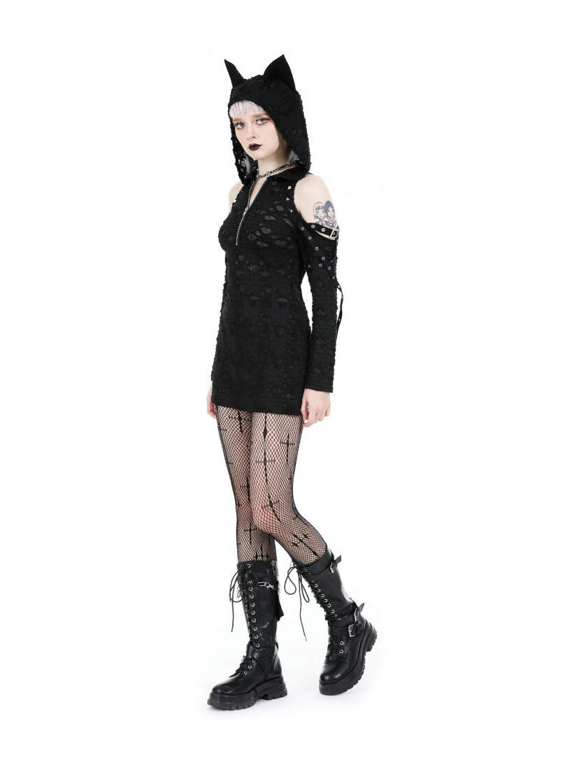 Punk Rock Kitty Dress with Oversized Hood & Kitty Ears