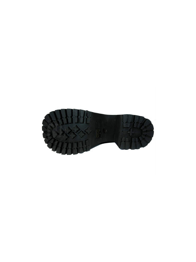 Bottom view of RANGER-302 Black Patent Boots showing thick treaded rubber sole