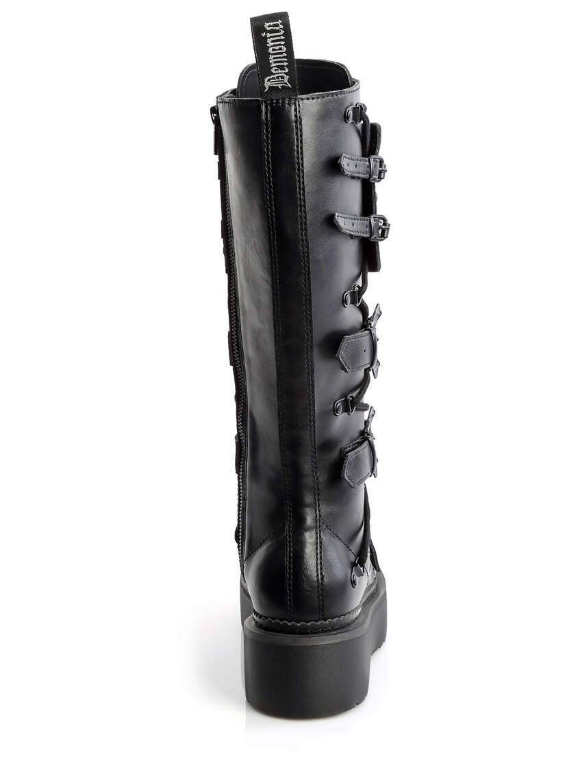 REBEL-200 Black Platform Knee-High Combat Boots