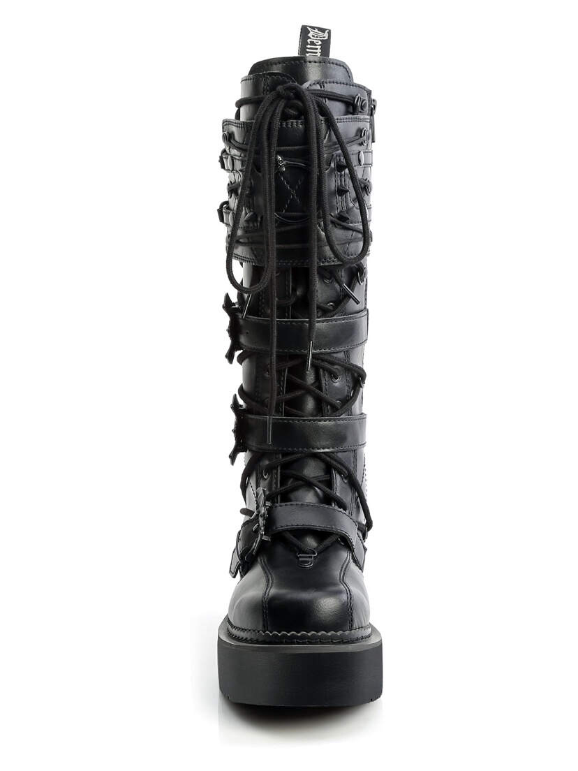 REBEL-200 Black Platform Knee-High Combat Boots