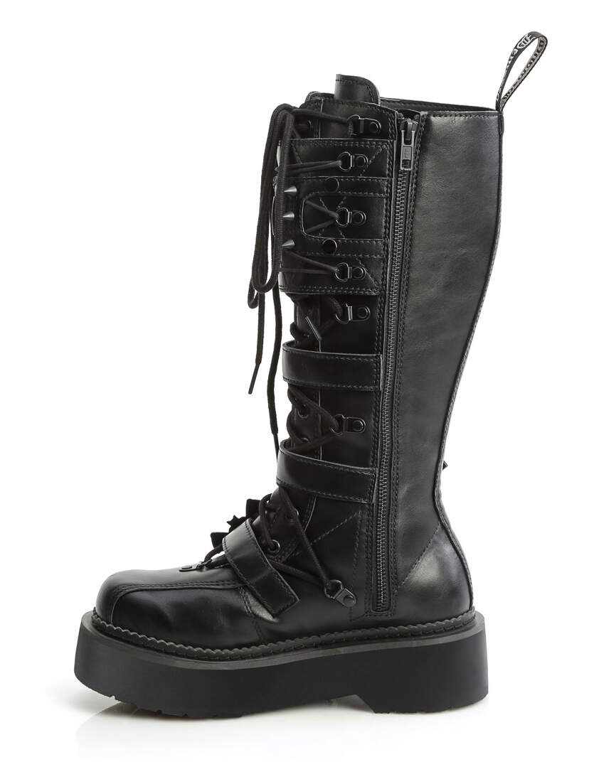 REBEL-200 Black Platform Knee-High Combat Boots