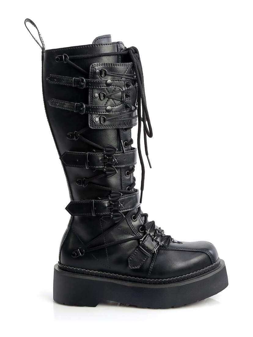 REBEL-200 Black Platform Knee-High Combat Boots