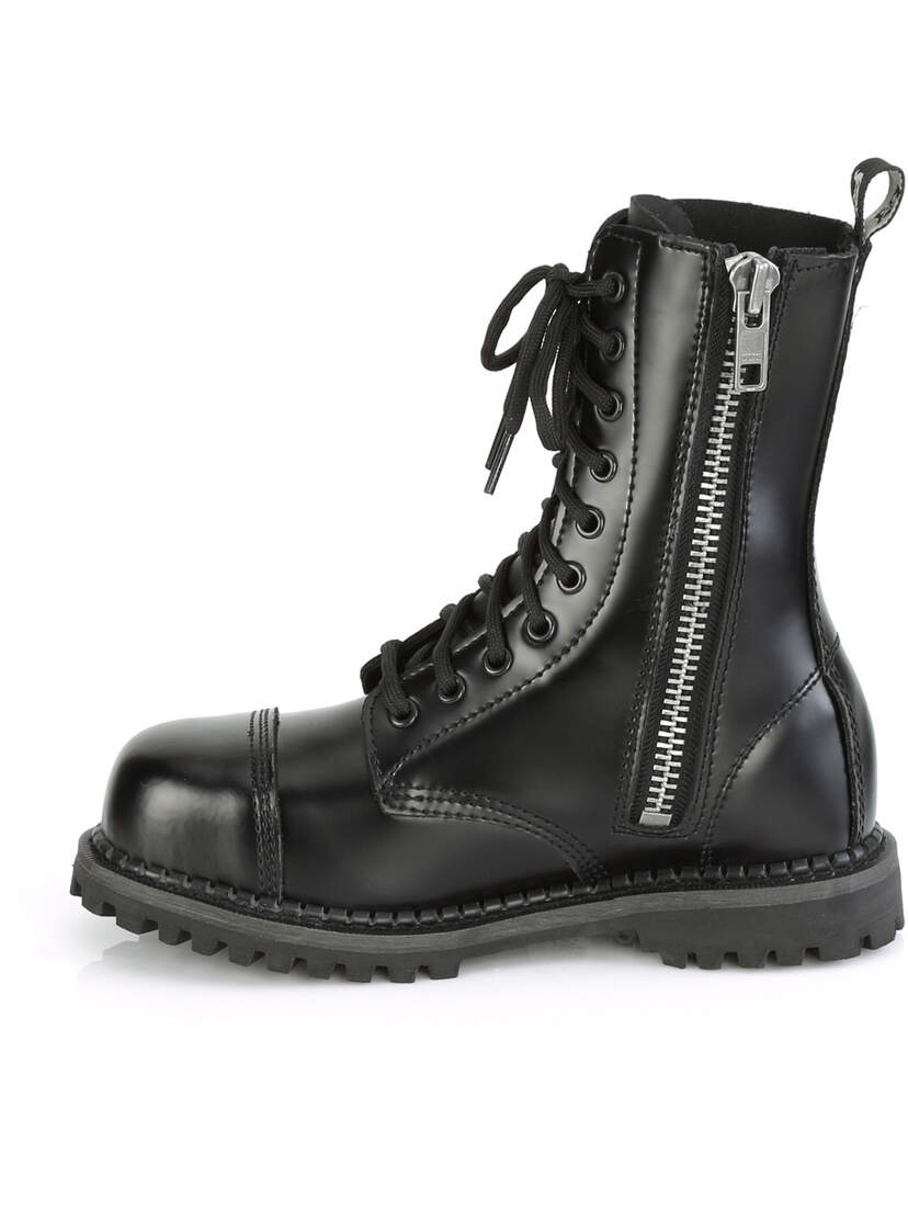 RIOT-10 Black Leather Steel Toe Boots