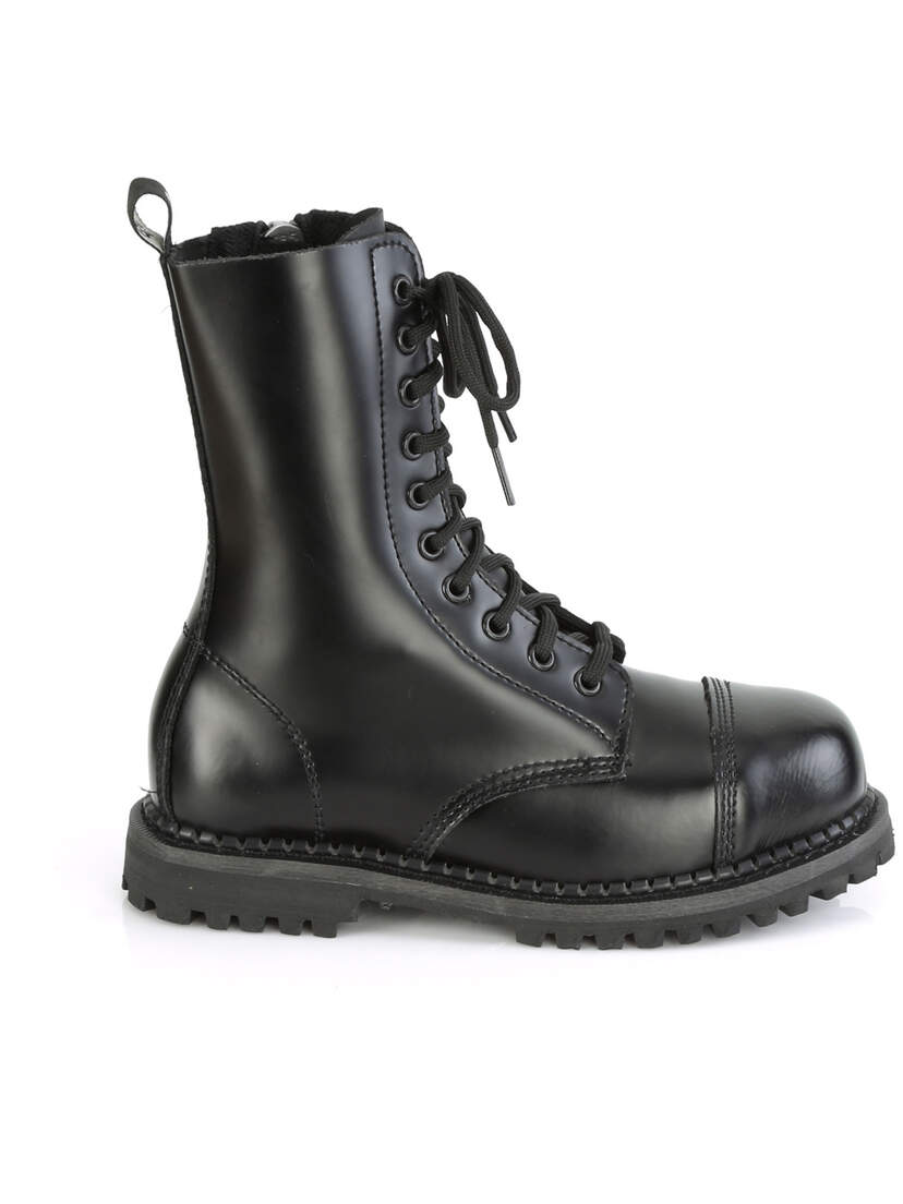 RIOT-10 Black Leather Steel Toe Boots
