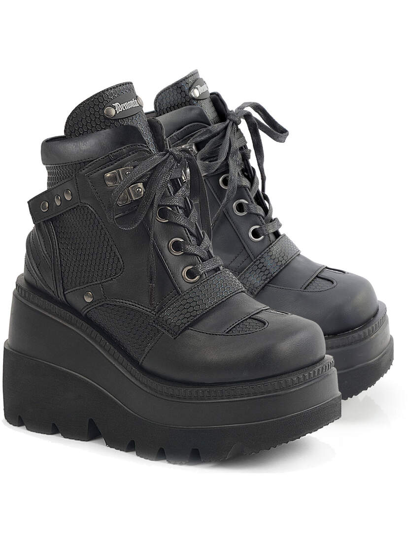 SHAKER-37 Black Wedge Platform Ankle Boots