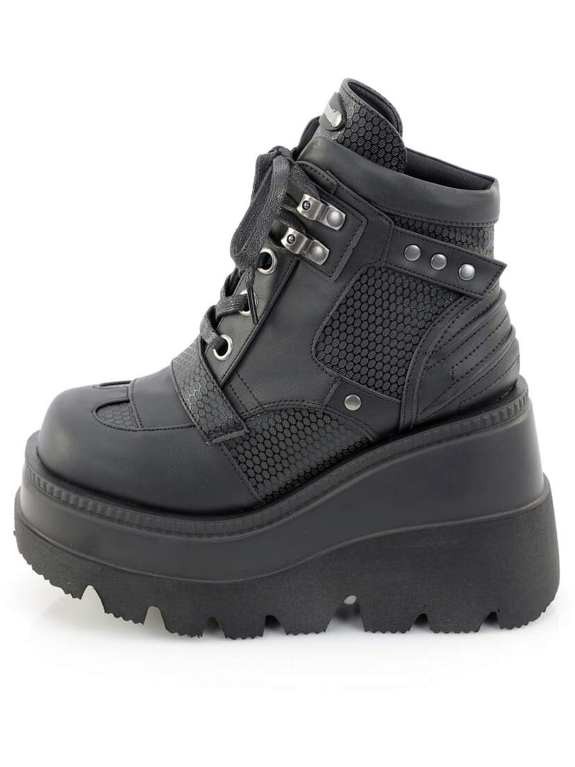 SHAKER-37 Black Wedge Platform Ankle Boots