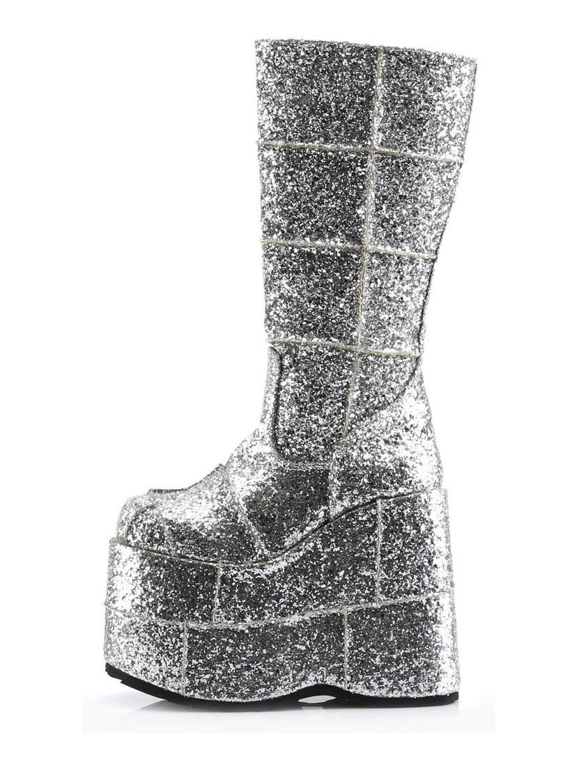 STACK-301G Silver Glitter Platform Boots