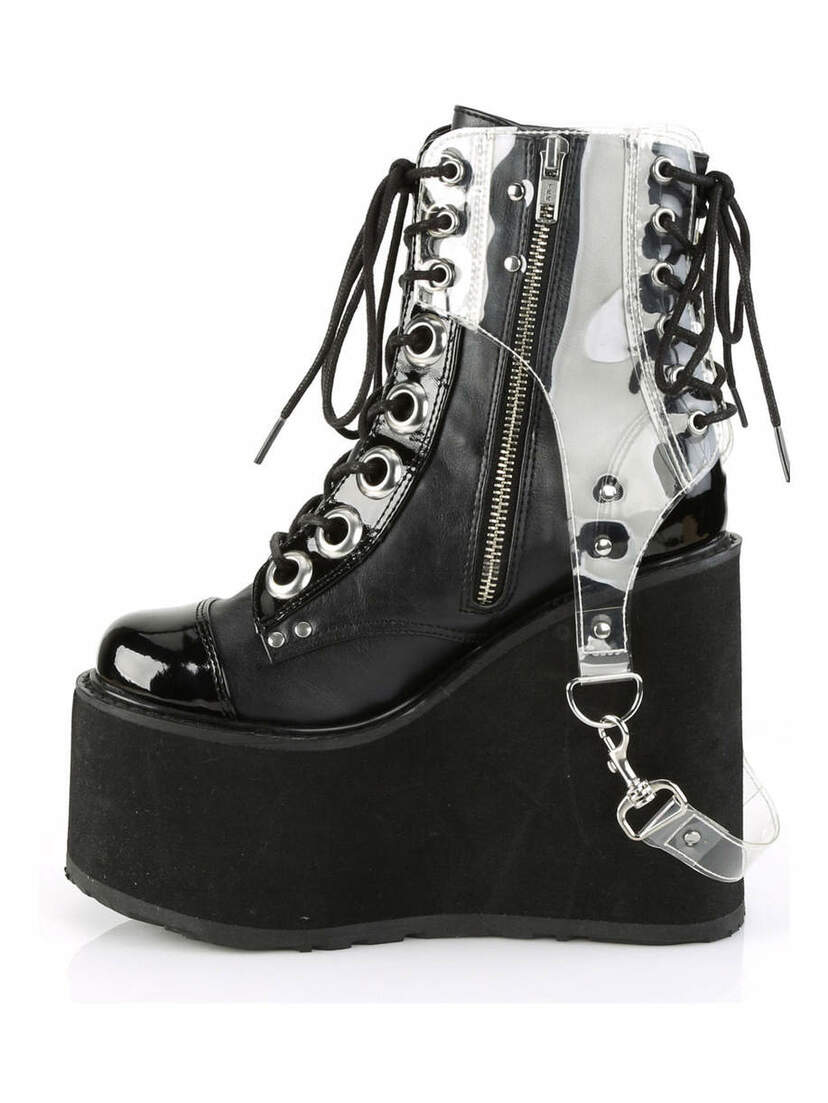 SWING-115 Wedge Platform Boots w/ PVC Harness