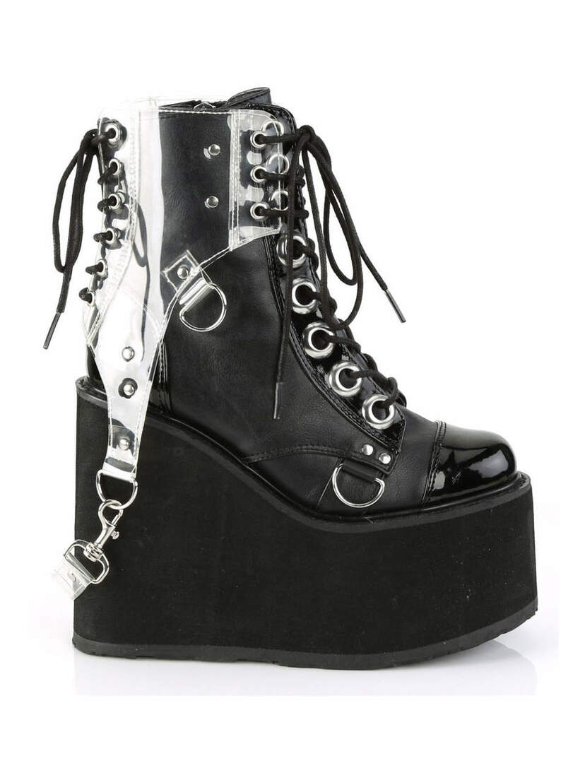 SWING-115 Wedge Platform Boots w/ PVC Harness