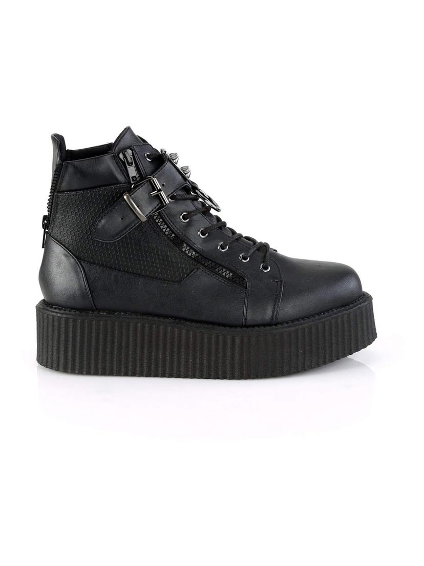 DEMONIA Creeper-212 Creepers - Black Vegan Leather-Lace