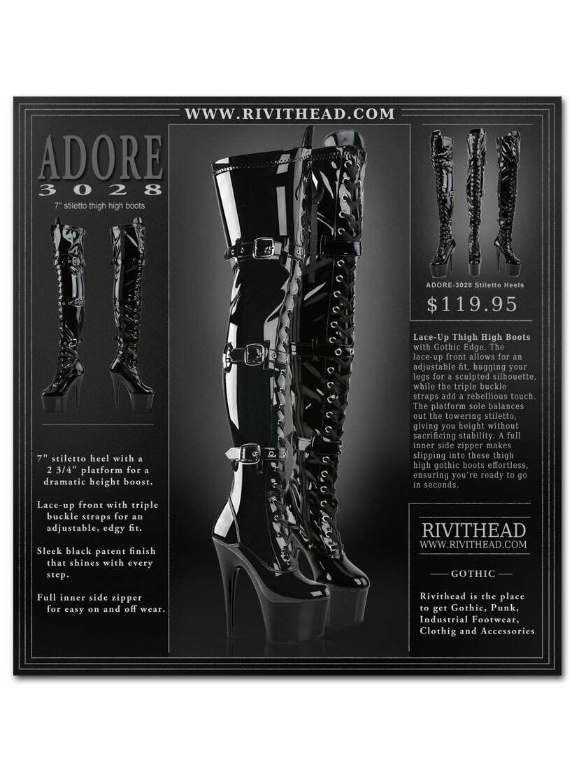 ADORE-3028 - Black Patent Stiletto Thigh High Boots