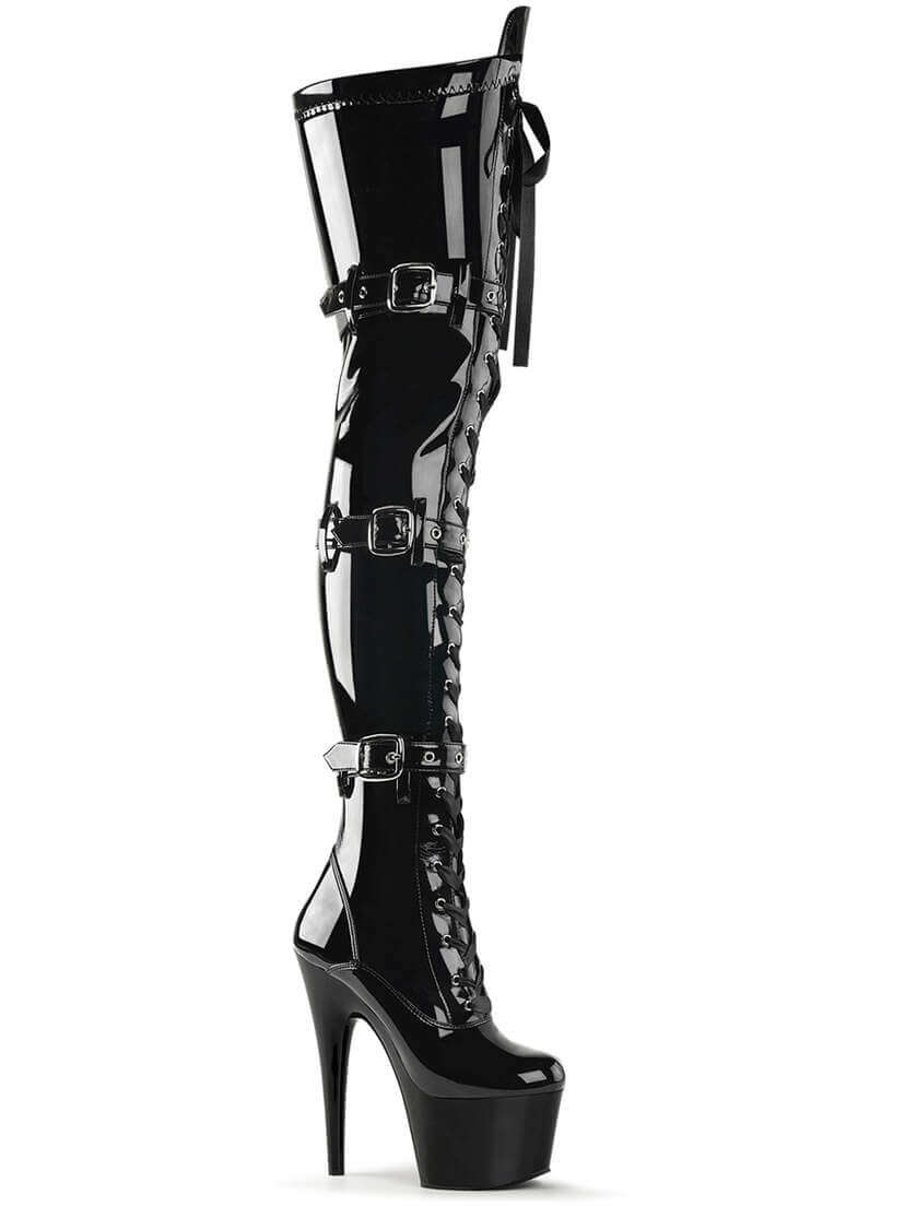 ADORE-3028 - Black Patent Stiletto Thigh High Boots