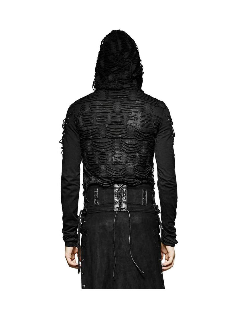 Black Apocalypse Hoodie shown from the back with hood up and long sleeves