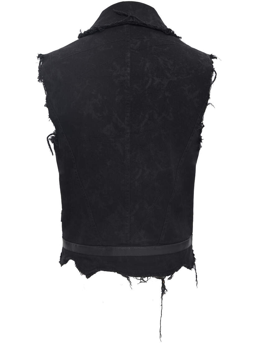 Badlands Strap Vest Back view of the Badlands Strap Vest showing a black sleeveless design with frayed edges.