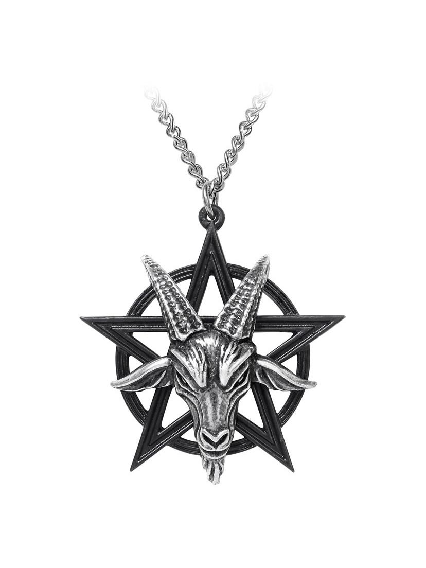 Mens Baphomet Goat Pendant Necklace – Satanic Pentagram – Stainless Steel, 24"