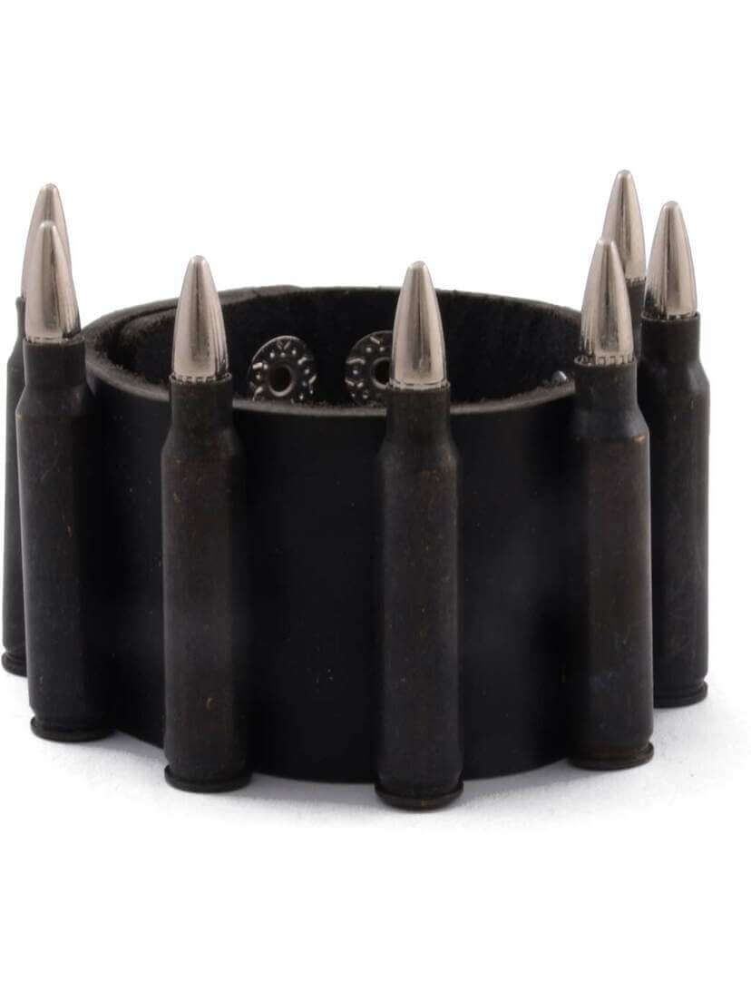 Black Bullets Black Leather Wristband