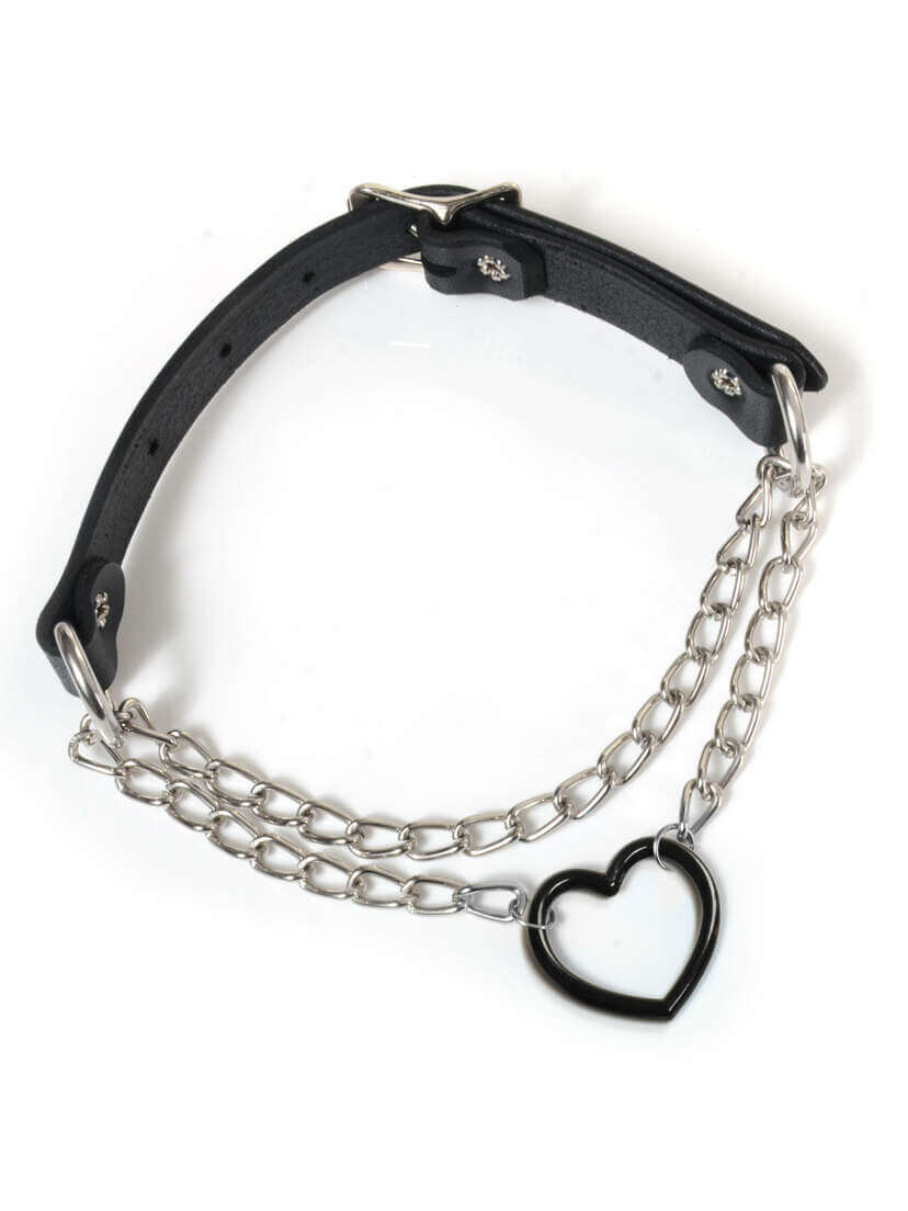 Leather Pull chain choker with Black Heart Pull