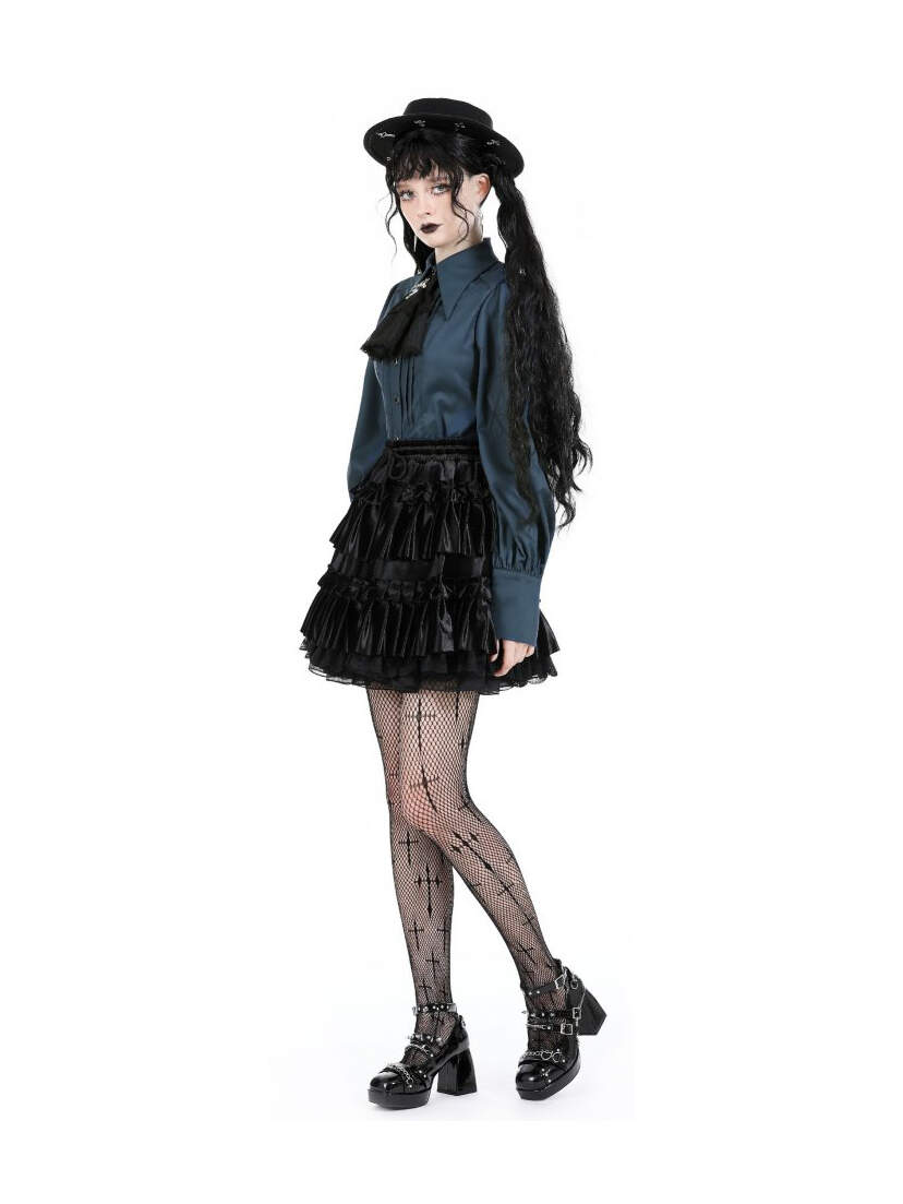 Black Velvet Gothic Lolita Frilly Layered Mini Skirt