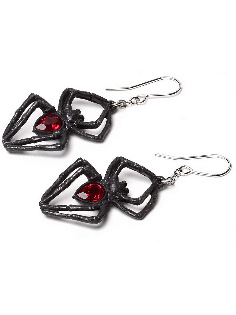 Black Widow Pewter Earrings with Red Crystals