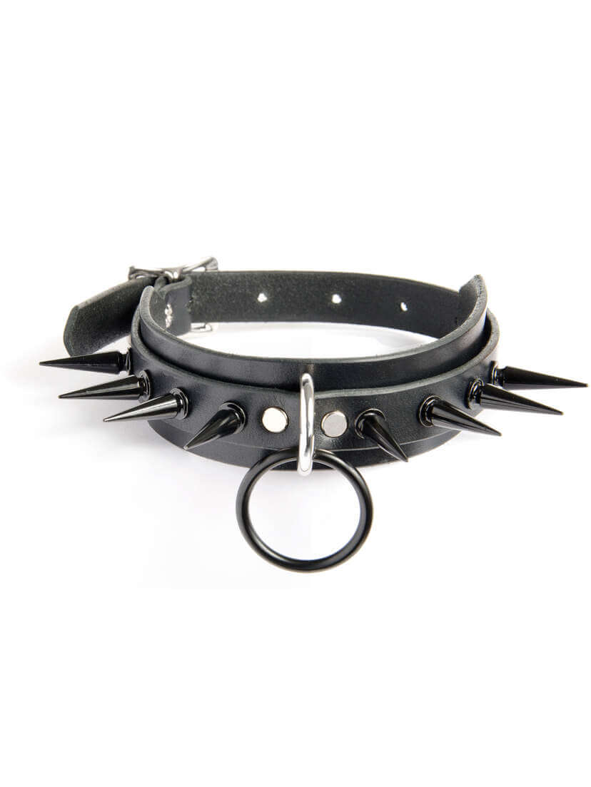 Black Spikes and Black O-Ring Leather Choker