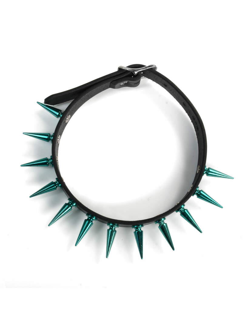 Electric Blue Spiked Leather Choker