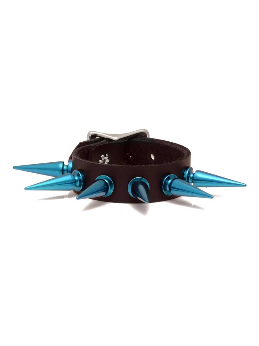 Blue Spiked Leather Wristband
