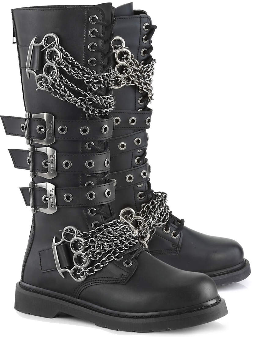 BOLT-450 knuckle combat boot Black BOLT-450 knuckle combat boots with chains, buckles, and lug soles