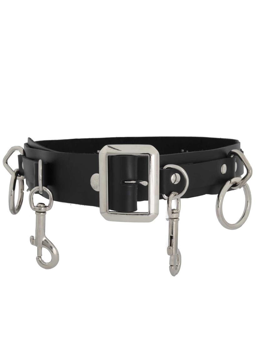 5-Ring Gothic Leather Bondage Belt with Detachable Buckle