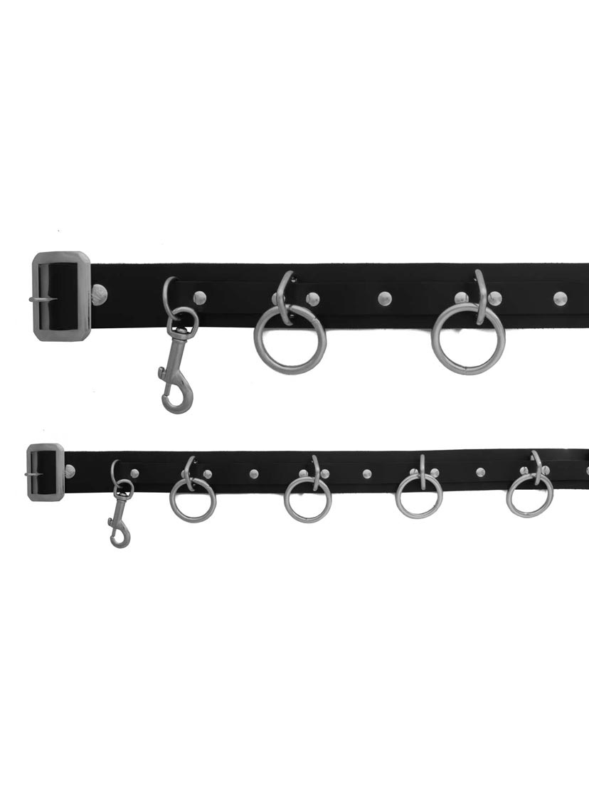 5-Ring Gothic Leather Bondage Belt with Detachable Buckle