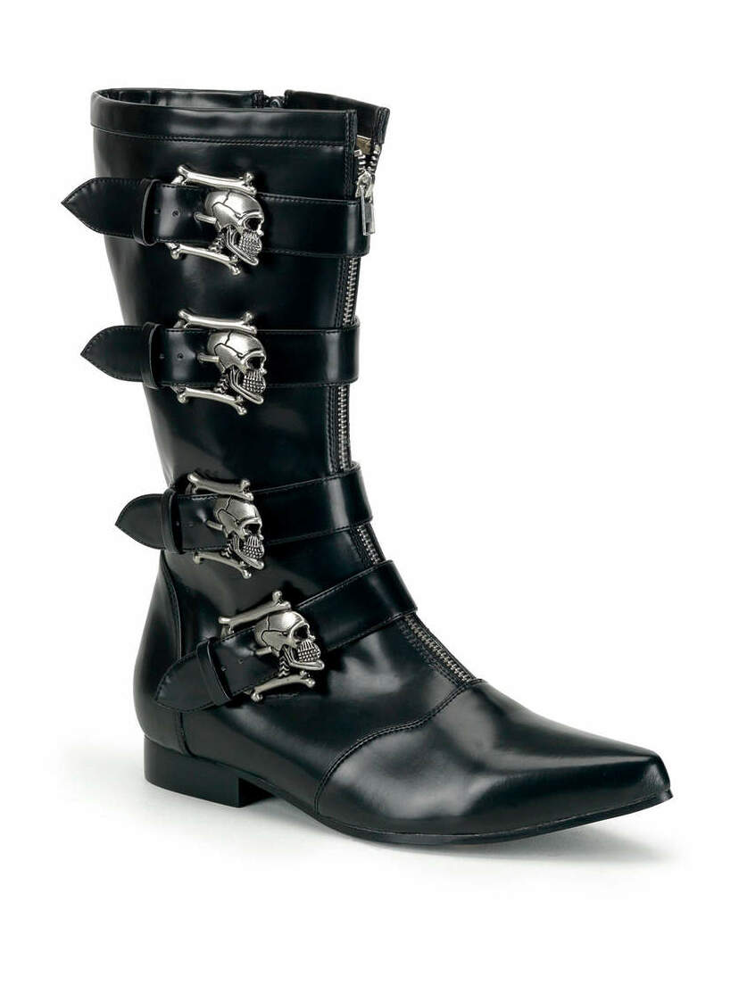 BROGUE-107 Black Skull Buckle Boots BROGUE-107 Black Skull Buckle Boots