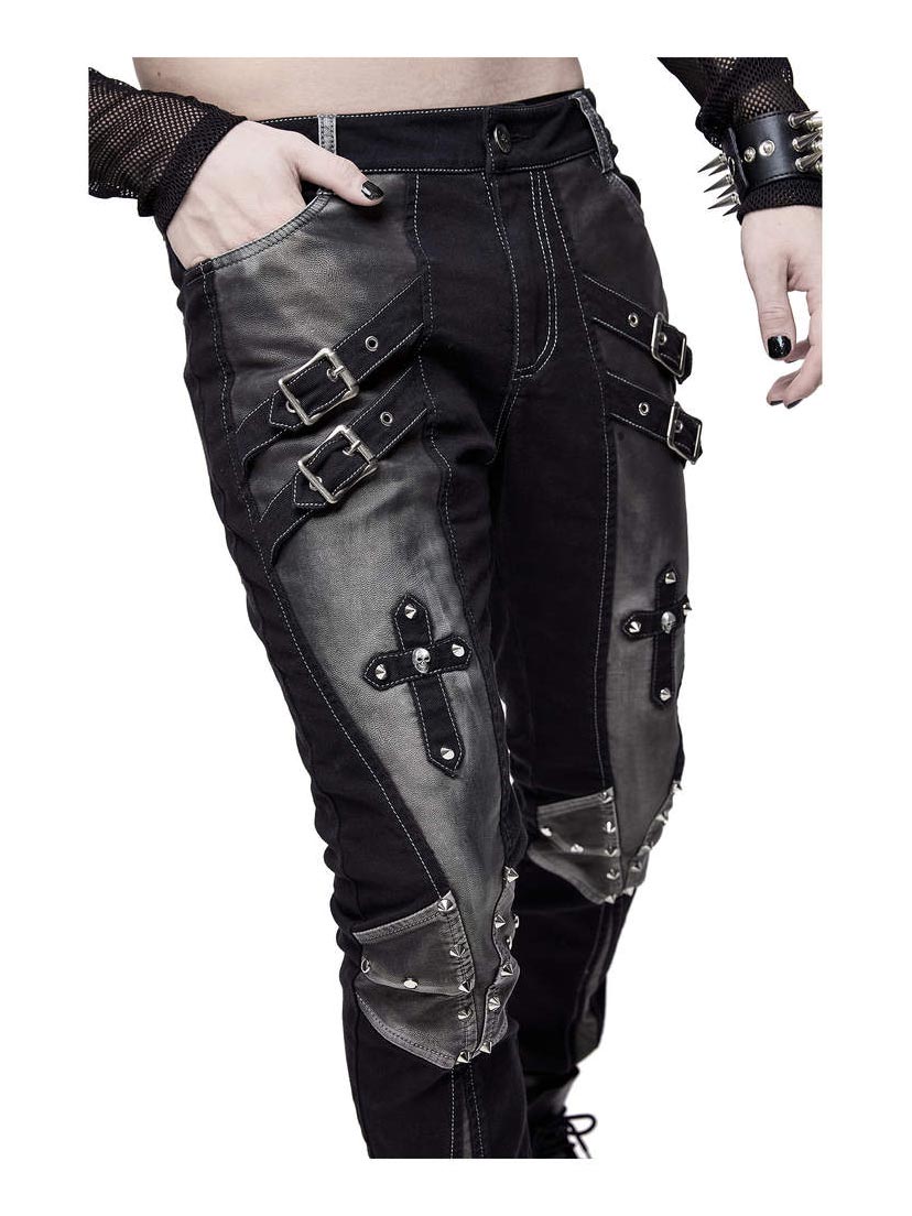 Punk Rock Buckle Straps Pant Men | Black Slim Fit Gothic Pants