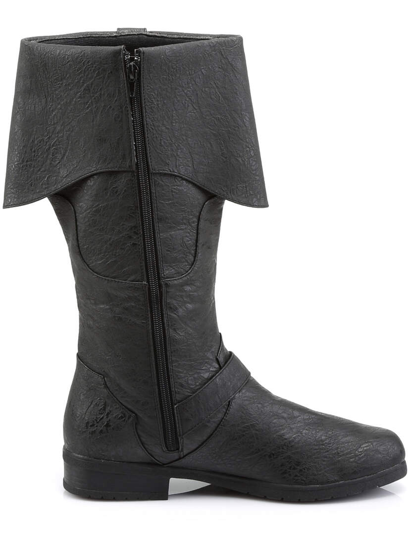 Side view of black Caribbean-299 buckle boots with a wide cuff and zipper closure
