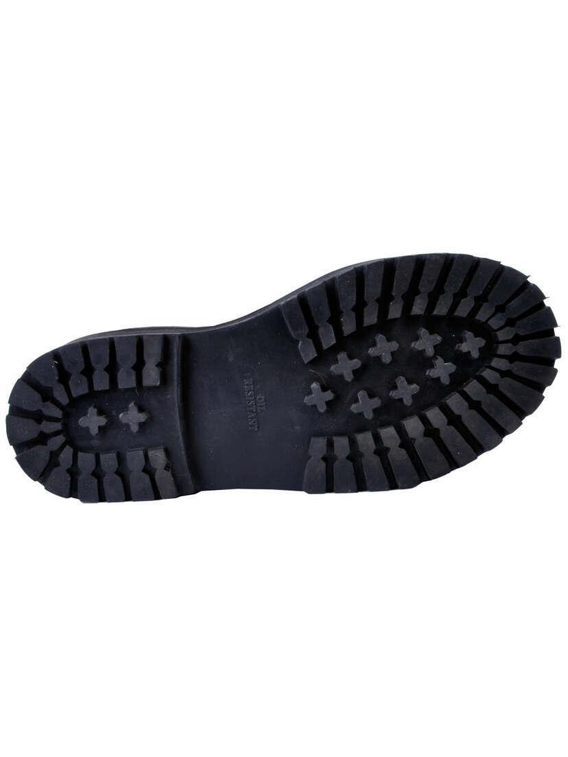 COMBAT-208 Stretch Zipper Boots Bottom view of COMBAT-208 Stretch Zipper Boots black rubber sole with deep tread and cross pattern