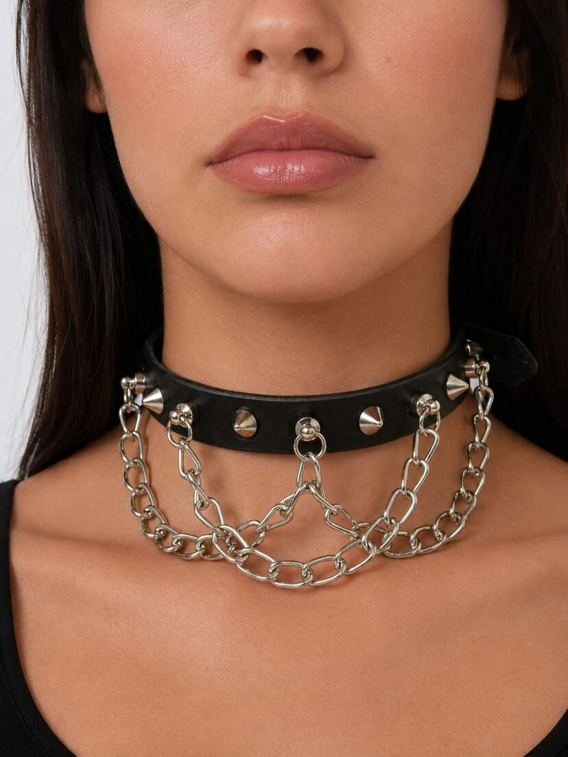 Cone and Chain Leather Choker Cone and Chain Leather Choker