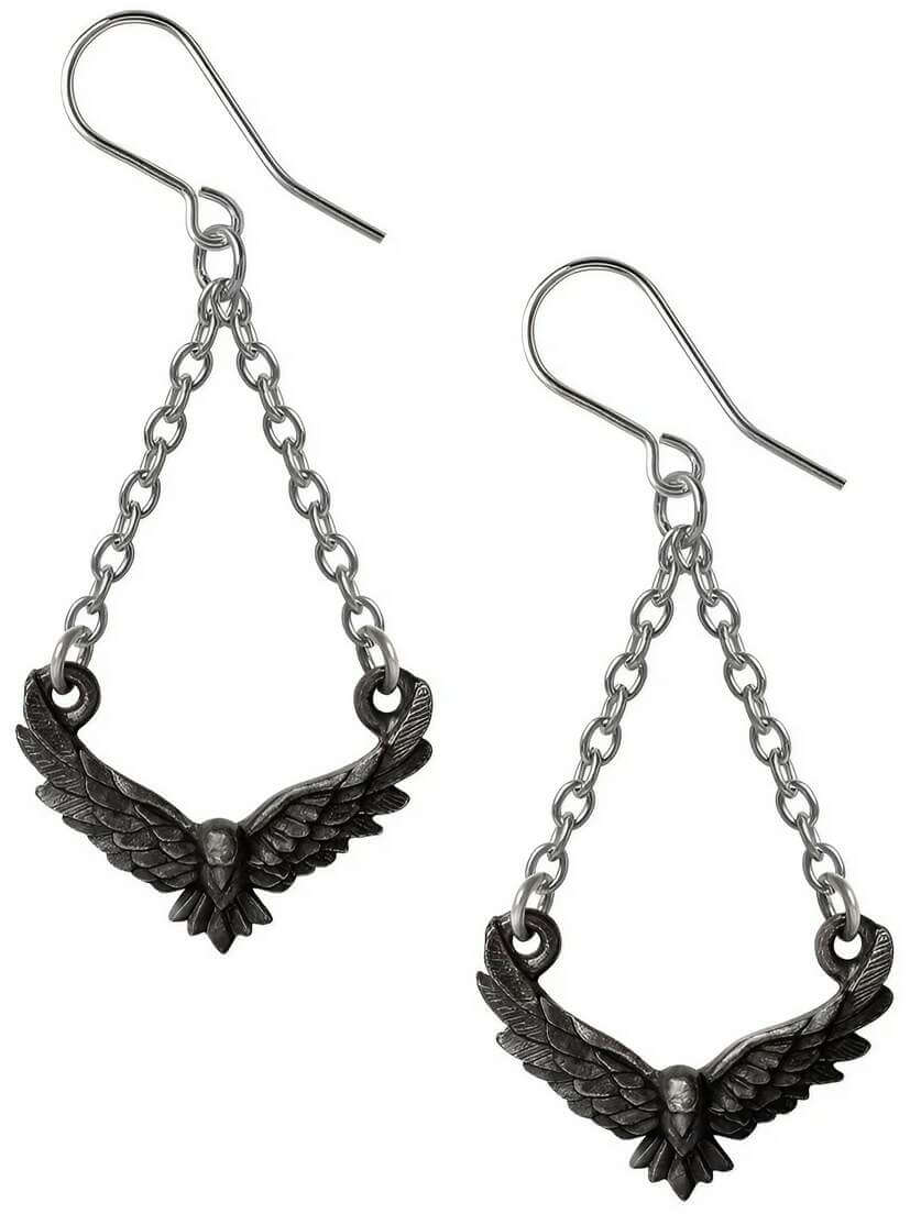 Conspiracy Blackened Pewter Raven Earrings