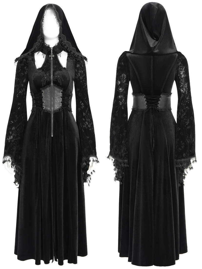 Coven Dress - Long Black Gothic Dress with Hood